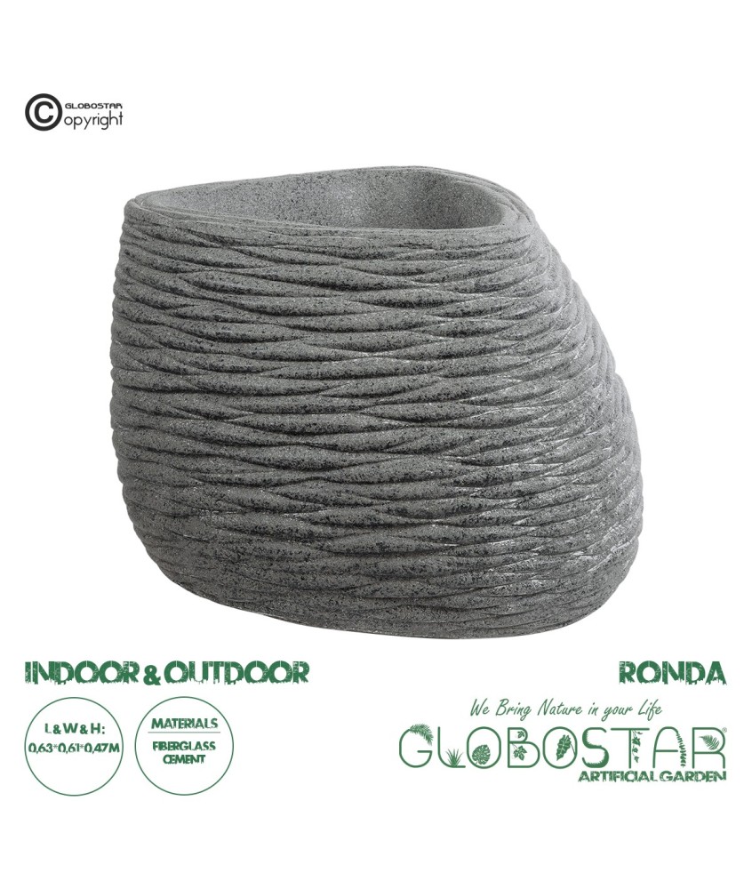 GloboStar® Artificial Garden RONDA 20759 Επιδαπέδιο Πολυεστερικό Τσιμεντένιο Κασπώ Γλάστρα - Flower Pot Γκρι Μ63 x Π41 x Υ47cm